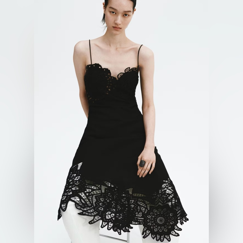 H&M SUDIO COLLECTION SPRING 2026
BLACK LACE-DETAIL LINEN-BLEND DRESS SIZE M